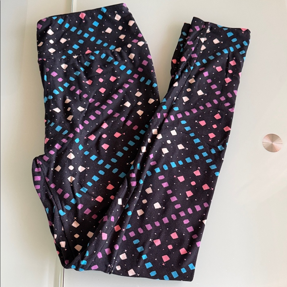 LuLaRoe os Leggings with Black, Blue, and Pink Pattern